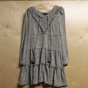 Ryu Grey Sweater Dress with Crochet Detail at Neckline Women's Sz S